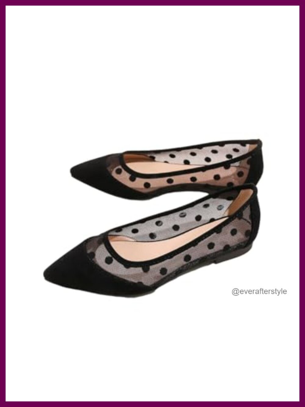 BEAUDRM Polka Dots Ballet Flats Mesh Pointed Toe Slip On Flat Shoes